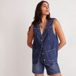 Madewell Denim Snap-Front Long Vest in Sedgwick Wash